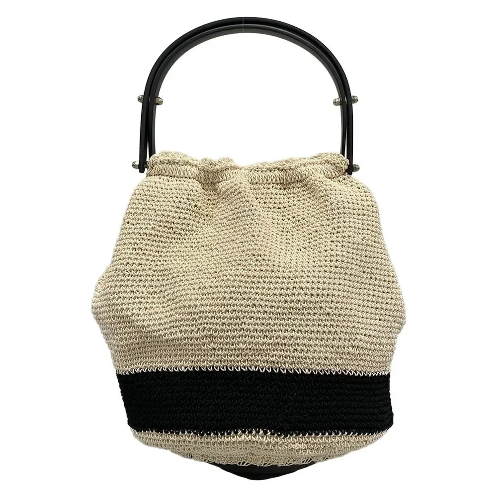 Chanel Handbag Cream Black Cotton Plastic